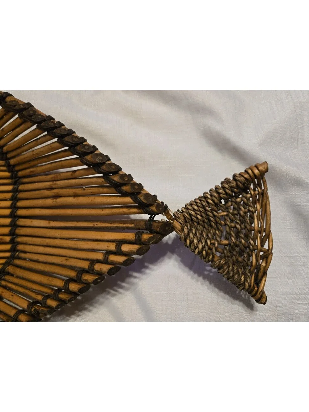 Vintage Large Basket FISH shaped wicker bamboo rattan beach coastal ocean decor